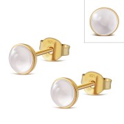 14K Gold Plated | Rose Quartz Round Sterling Silver Stud Earrings, e440st